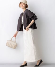 23区 リネンレーヨンストレッチ ノーカラー ブルゾン