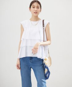 組曲 【WEB限定】コットンレーヨンシャーティングノースリーブ ブラウス