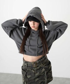 WEGO ピグメントショートグラフィックプルパーカー