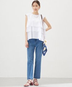 組曲 【WEB限定】コットンレーヨンシャーティングノースリーブ ブラウス