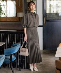 ANY SIS 【UVカット・アンチピリング・洗える】ウーステッドエステル  プリーツスカート モカグレー