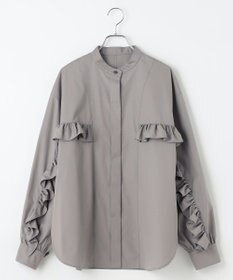 #Newans 【シワになりにくい/洗濯機可能】ラウンドフリルバンドカラーシャツ