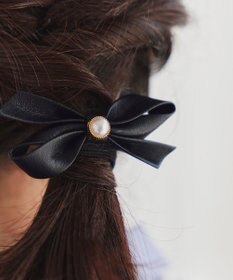 Tiaclasse 【2TYPE/ゴム＆クリップ】レザーリボンヘアアクセサリー