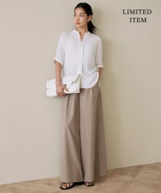 ICB 【人気のため新色追加・WEB限定・接触冷感・UVケア・速乾・洗える】BackSatinAmunzen 5分袖キーネックブラウス