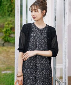 Tiaclasse L 【新色追加・洗える】パフスリーブ透かし編みニットカーディガン