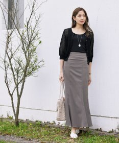 Tiaclasse L 【新色追加・洗える】パフスリーブ透かし編みニットカーディガン