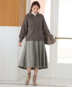 ANY 【ウエストゴム】ループツイードヘリンボーンフレアスカート