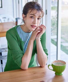 Tiaclasse L 【新色追加・洗える】パフスリーブ透かし編みニットカーディガン