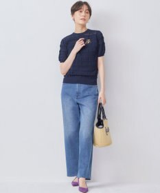 組曲 【WEB限定カラーあり】コットンポリエステル 編み柄カーディガン