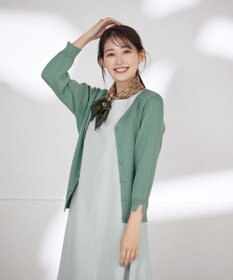 Tiaclasse L 【洗える】スリット袖Vネックリブカーディガン