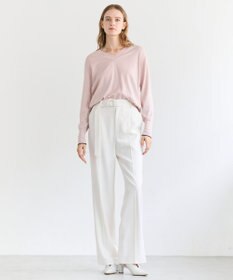 BEIGE， CHLOR / ウールシルクツイルドッキングVネックニット