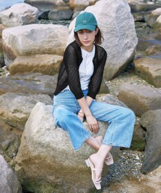 Tiaclasse L 【新色追加・洗える】パフスリーブ透かし編みニットカーディガン