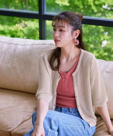 Tiaclasse L 【新色追加・洗える】パフスリーブ透かし編みニットカーディガン