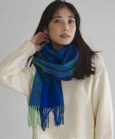 23区 カシミヤ チェック マフラー ブルー系