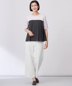 J.PRESS LADIES 【洗える・接触冷感・UVケア・吸水速乾・防透け】麻シェルドライ ワイドストレート マリン パンツ