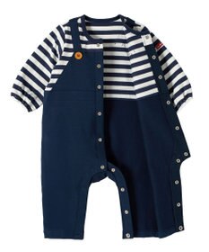 MIKI HOUSE HOT BISCUITS 【70-80cm】オーバーオール重ね着風 カバーオール