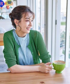 Tiaclasse L 【新色追加・洗える】パフスリーブ透かし編みニットカーディガン