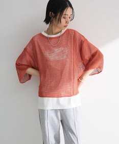 Green Parks 七分袖コットンメッシュラグラントップス