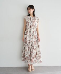 YECCA VECCA 【追加生産】フラワー柄シアープリーツワンピース