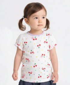 MIKI HOUSE HOT BISCUITS 【80-120cm】キャビット×さくらんぼ 総柄 半袖Tシャツ