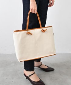 Hekhèr Le Style de Vie 【日本製 / A4サイズ対応/2WAY】コットンキャンバス×シュリンクレザー ノットトートバッグ large