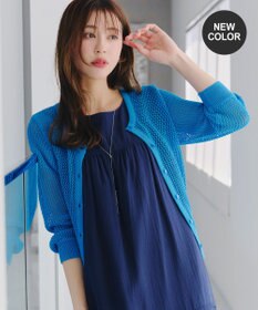 Tiaclasse L 【新色追加・洗える】パフスリーブ透かし編みニットカーディガン