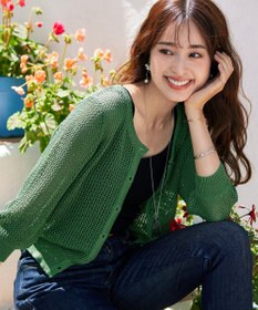 Tiaclasse L 【新色追加・洗える】パフスリーブ透かし編みニットカーディガン