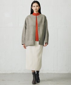 自由区 L 【17号サイズまで展開・カタログ掲載】ウールリバーチェック柄ノーカラー コート