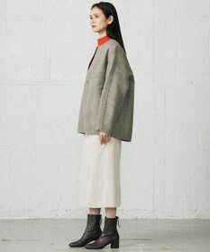 自由区 L 【17号サイズまで展開・カタログ掲載】ウールリバーチェック柄ノーカラー コート