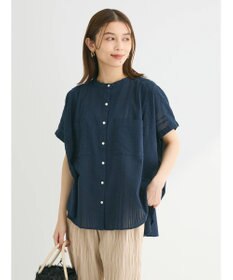 Green Parks インド綿  バンドカラーデザイン５分袖シャツ