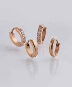 Phoebe 【金属アレルギー対応】ワンタッチビジューフープミニピアス　ローズゴールド/サージカルステンレス