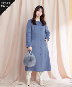 Tiaclasse L 【ウール95%】ノーカラー包みボタンAラインコート