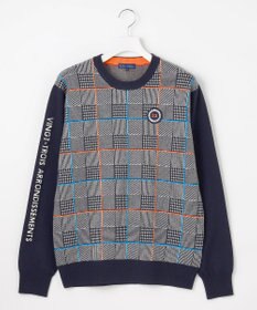 23区GOLF 【MEN】チェックジャガード　クルーネック  ニット