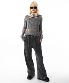 WEGO 【ユニセックス着用ITEM】ブリーチスタッズロゴスウェットパンツ