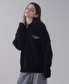 WEGO 【ユニセックス着用ITEM】ベロアモールワンポイントZIPカーディガン