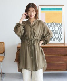 Green Parks バンドカラー比翼タック袖チュニック