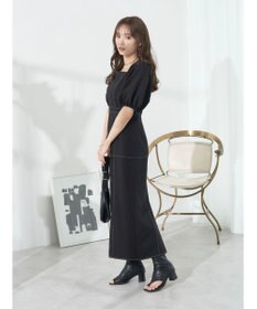 earth music&ecology 配色ステッチパフスリーブワンピース