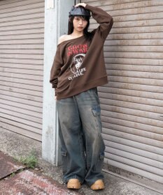 WEGO 【25年秋冬新作】2WAYグラフィックワンショルBIGスウェット