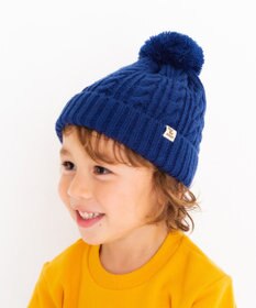 MIKI HOUSE HOT BISCUITS 【46-56cm】 ぼん天付きケーブル編みニット帽子