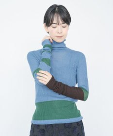 COQ AIR SILK CASHMERE BORDER カシミヤシルク タートルネックニット