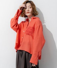 23区 【先行予約】LIBECOリネン ポケット刺繍 クロップドシャツ