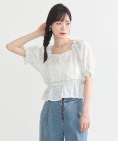 earth music&ecology フラワー刺繍フリルヘムブラウス