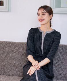 Tiaclasse L 【新色追加・洗える】配色キーネックストライプワンピース