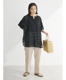 Green Parks 綿麻混バックルベルト付テーパードパンツ