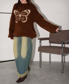 WEGO モチーフグラフィックフラッフィーニットプルオーバー