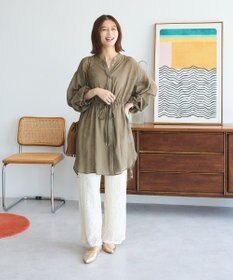 Green Parks バンドカラー比翼タック袖チュニック