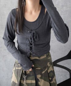 WEGO レイヤードレースアップ長袖トップス