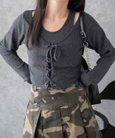 WEGO レイヤードレースアップ長袖トップス