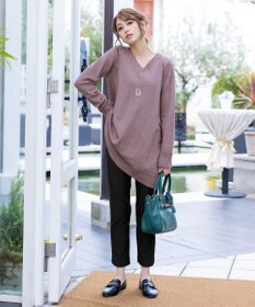 Tiaclasse 【洗える】Vネックリブニットチュニック