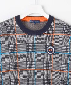 23区GOLF 【MEN】チェックジャガード　クルーネック  ニット